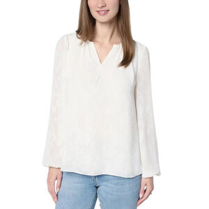 Studio Park x Terri Conn Women's Clip Jacquard Chiffon Blouse Ivory - Regular